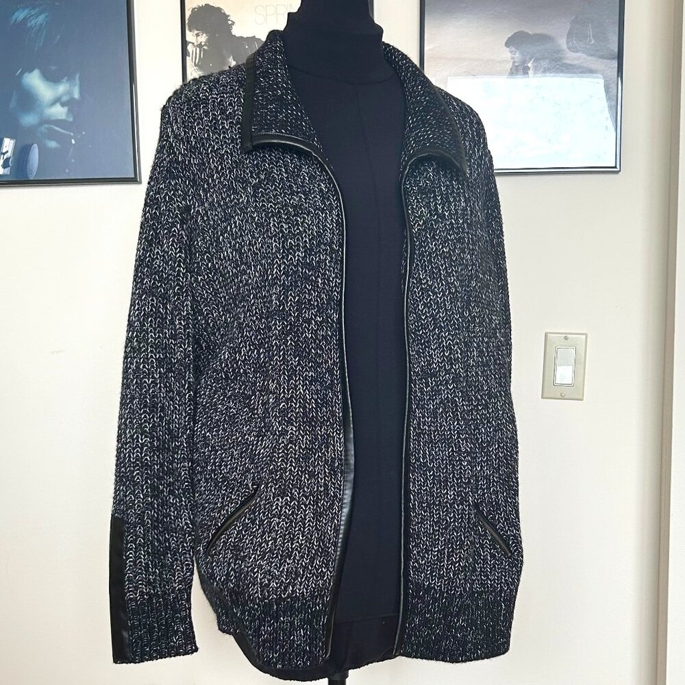 Sejour Open Front Knit Jacket w Faux Leather Trim - 1X